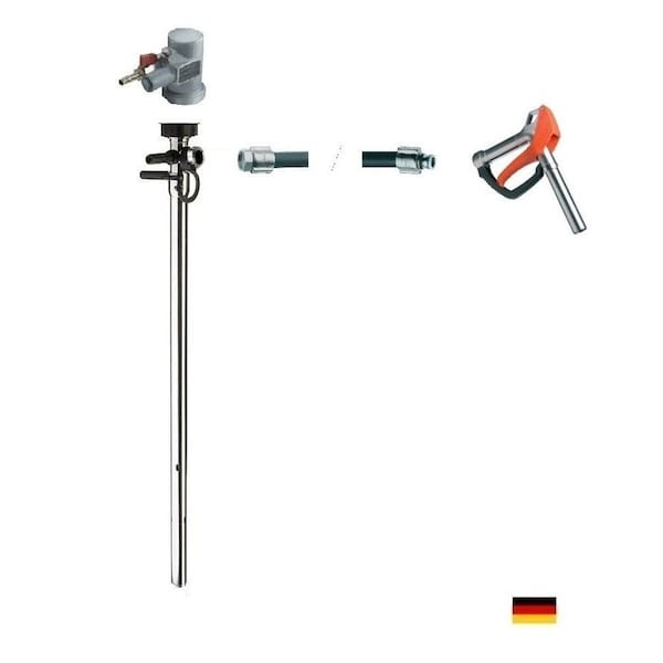 Flux Drum Pump, Stainless Steel, 39" Long, Air Operated Motor, 470W Power, 6 ft hose, hand nozzle. 24-ZORO0197 - main